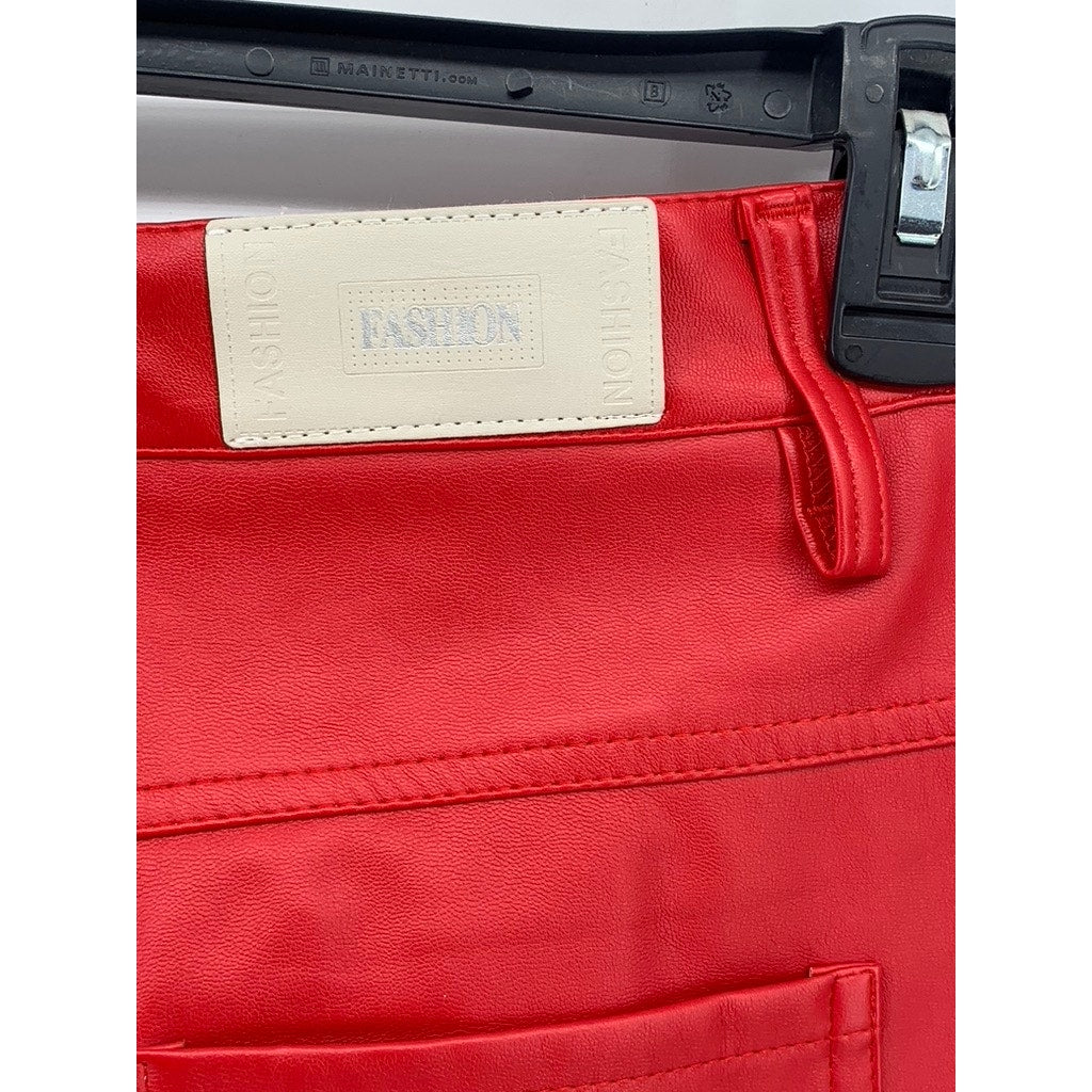 FASHION Men's Red Faux-Leather Standard Fit Slim-Leg Pants SZ 40