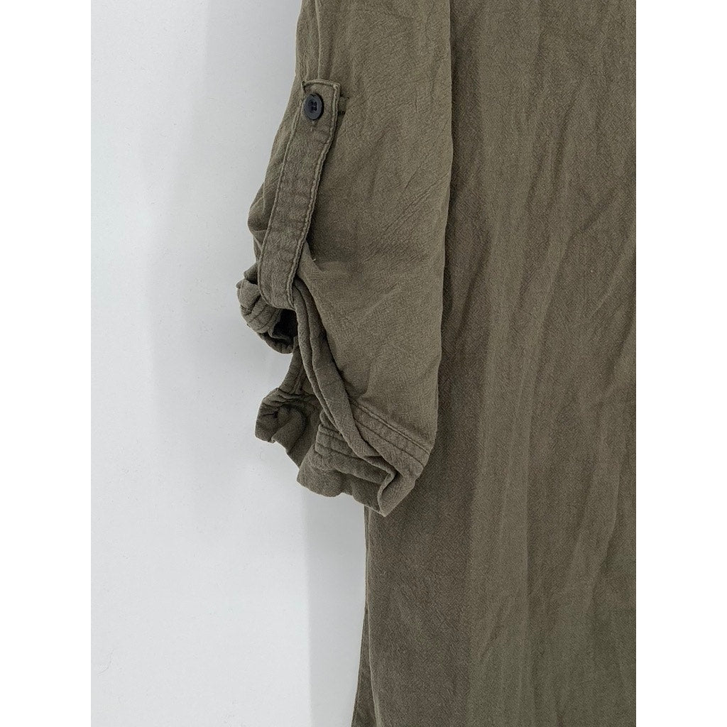 INCERUN Men's Olive Green Button-Up Short Sleeve Cotton Shirt SZ M