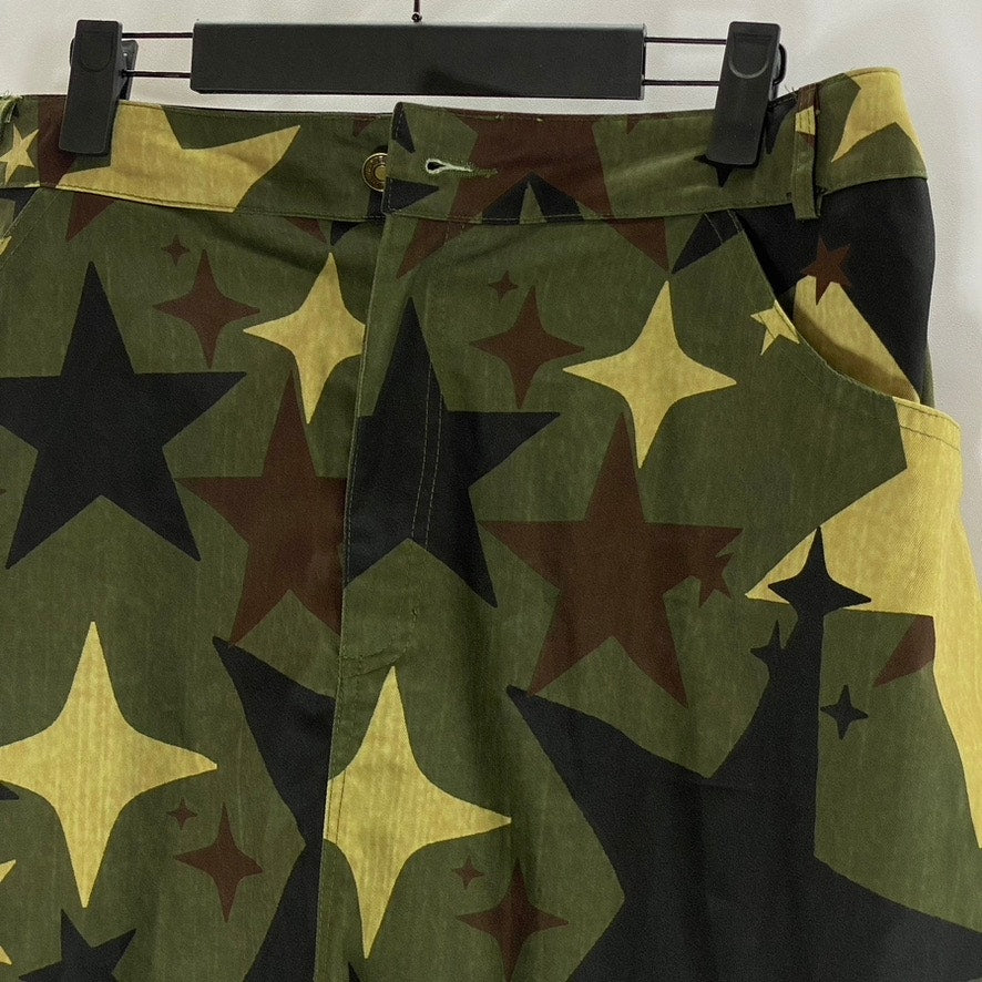HENGSHENG JEANS Women's Army Green Star Print Military Style Straight Skirt SZ M
