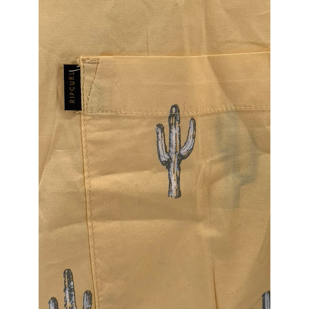RIPCURL Men's Yellow Cactus Print Amigos Short Sleeve Button-Up Shirt SZ L