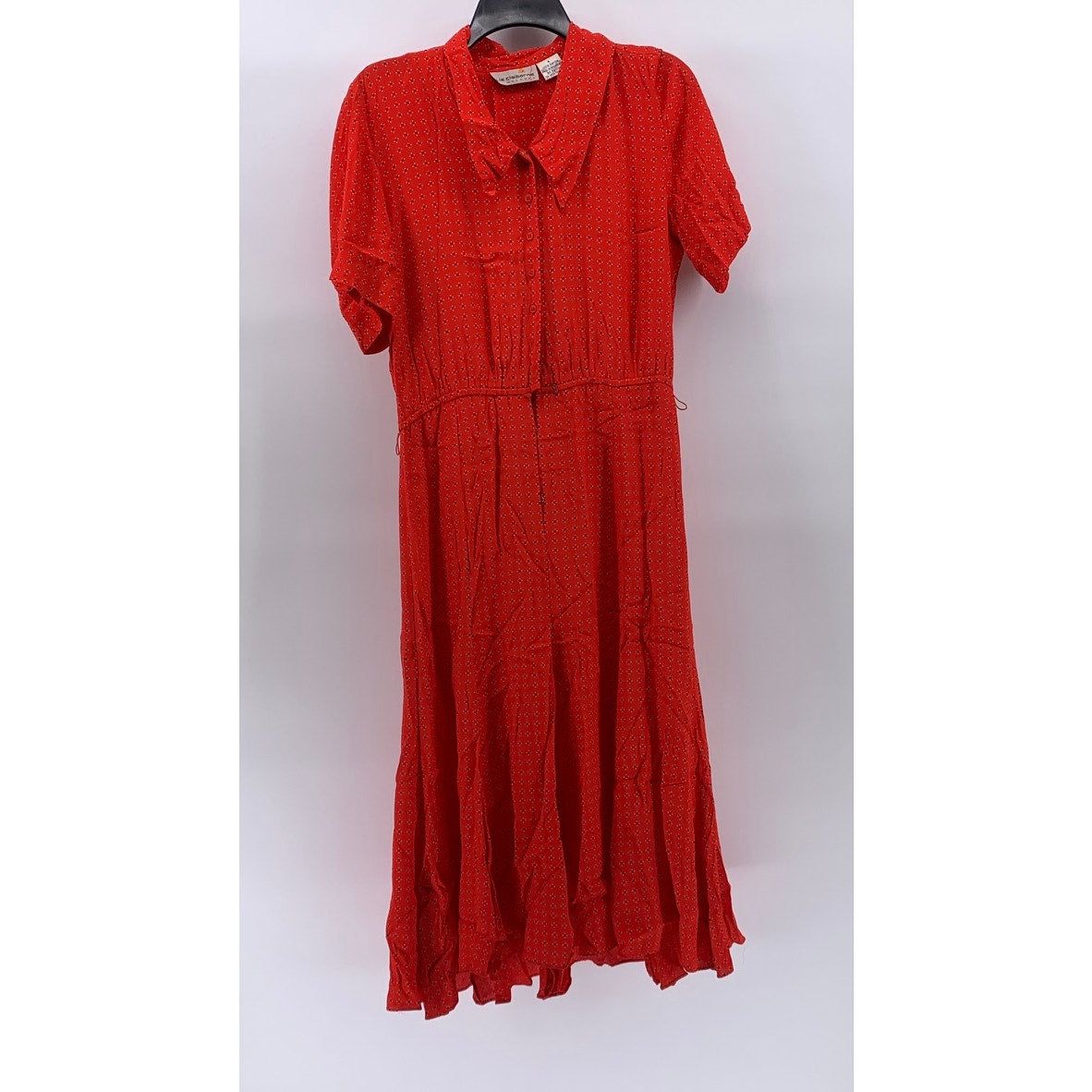 LIZ CLAIBORNE Women's Red Printed Short Sleeve Button-Up Midi Shirt Dress SZ 4