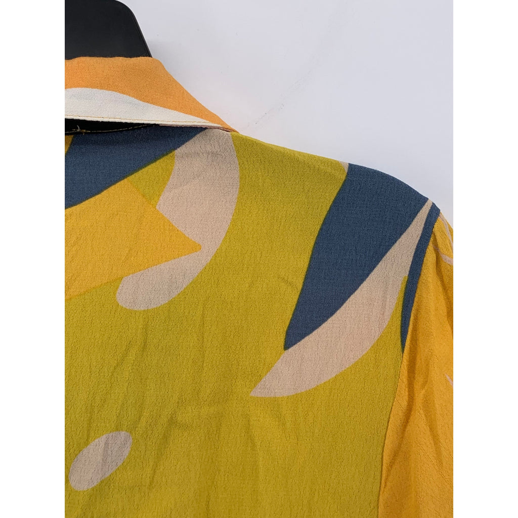 OLIVACIOUS Women's Yellow-Multicolor Tropical Print Button-Up Shirt Dress SZ M