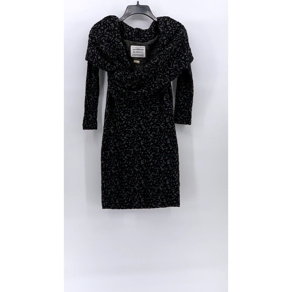 LORRAINE PARISH FOR LAKOTA Women's Petite Black-Gray Printed Dress SZ XS