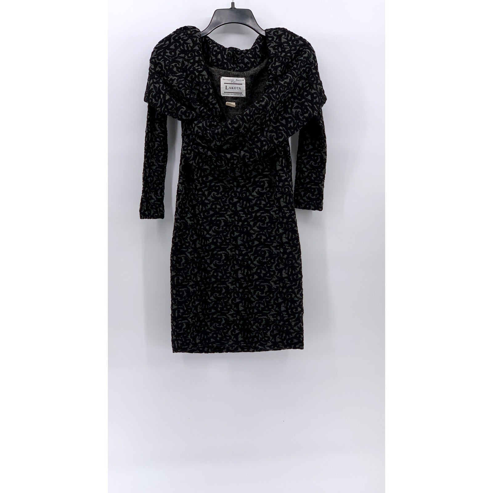 LORRAINE PARISH FOR LAKOTA Women's Petite Black-Gray Printed Dress SZ XS