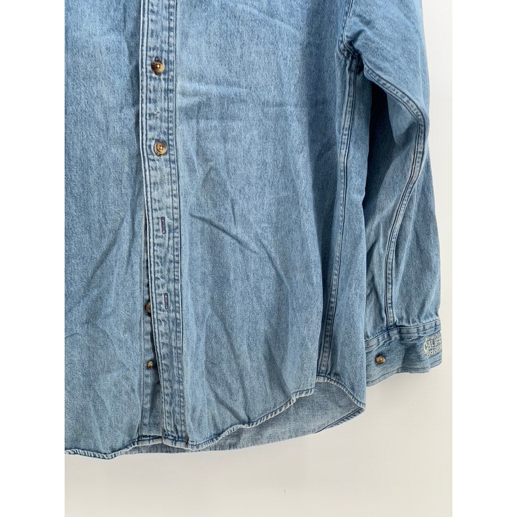 DISNEY Men's Blue Denim Embroidered Mickey Mouse Button-Up Shirt SZ S