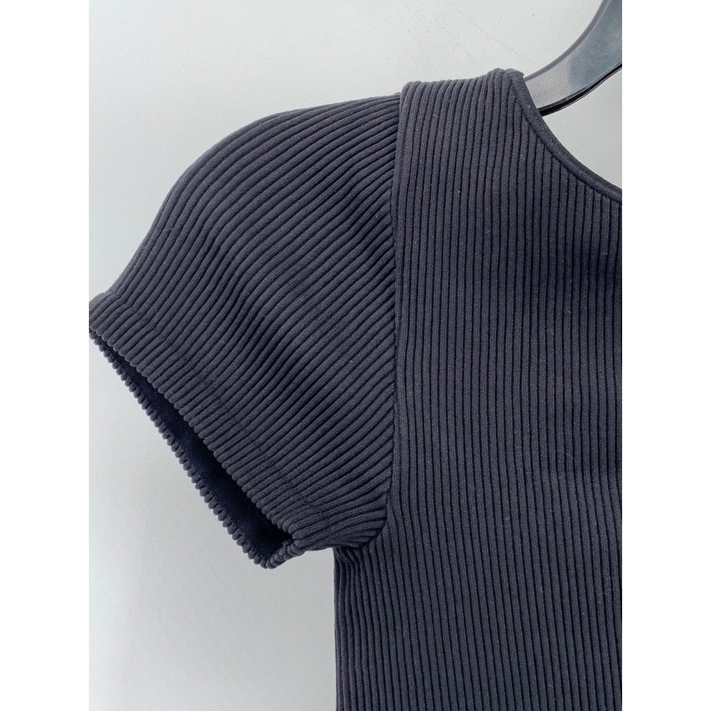 UNIQLO Women's Black Ribbed Padded Crop Top SZ XS