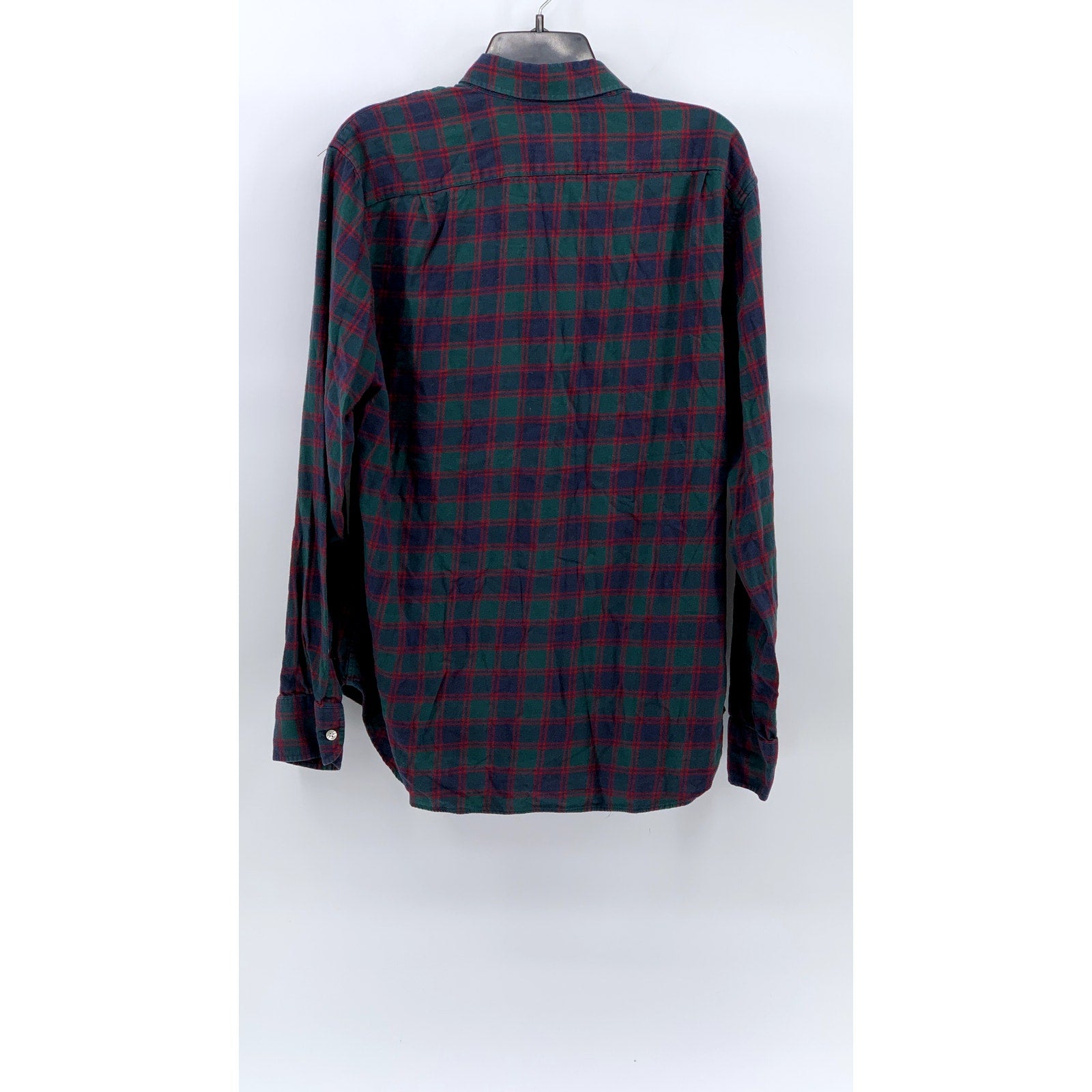 BONOBOS Men's Green-Blue-Red Button-Up Slim-Fit Flannel Long Sleeve Shirt SZ L