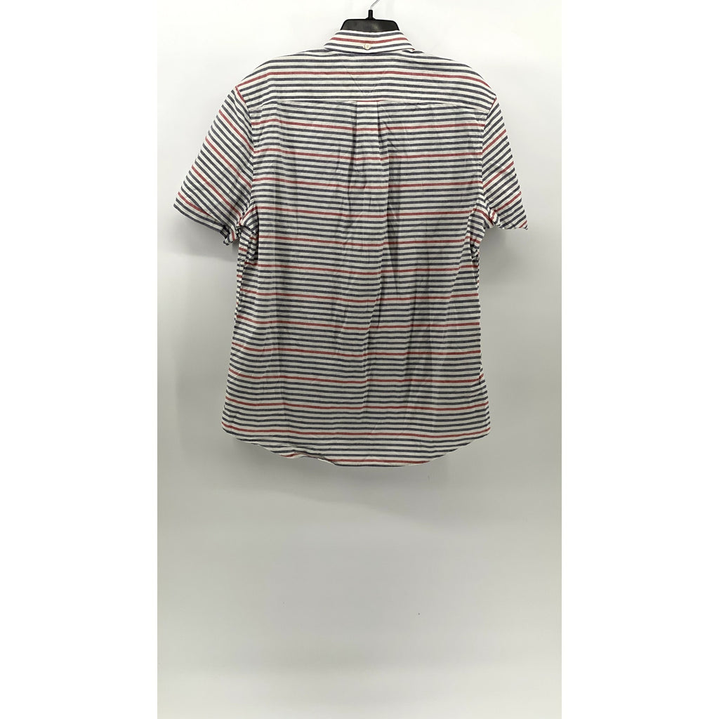TOMMY HILFIGER Men's Blue-Red Striped Classic-Fit Button-Up Shirt SZ L