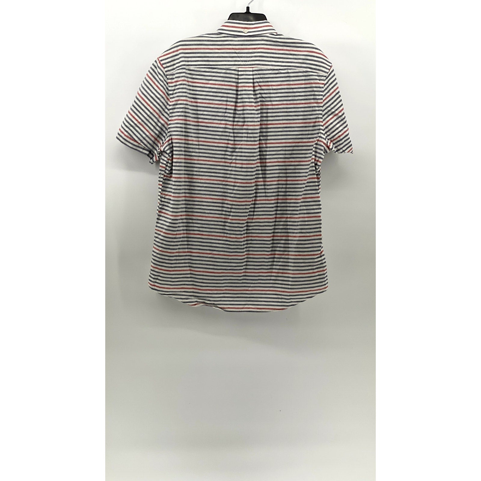 TOMMY HILFIGER Men's Blue-Red Striped Classic-Fit Button-Up Shirt SZ L