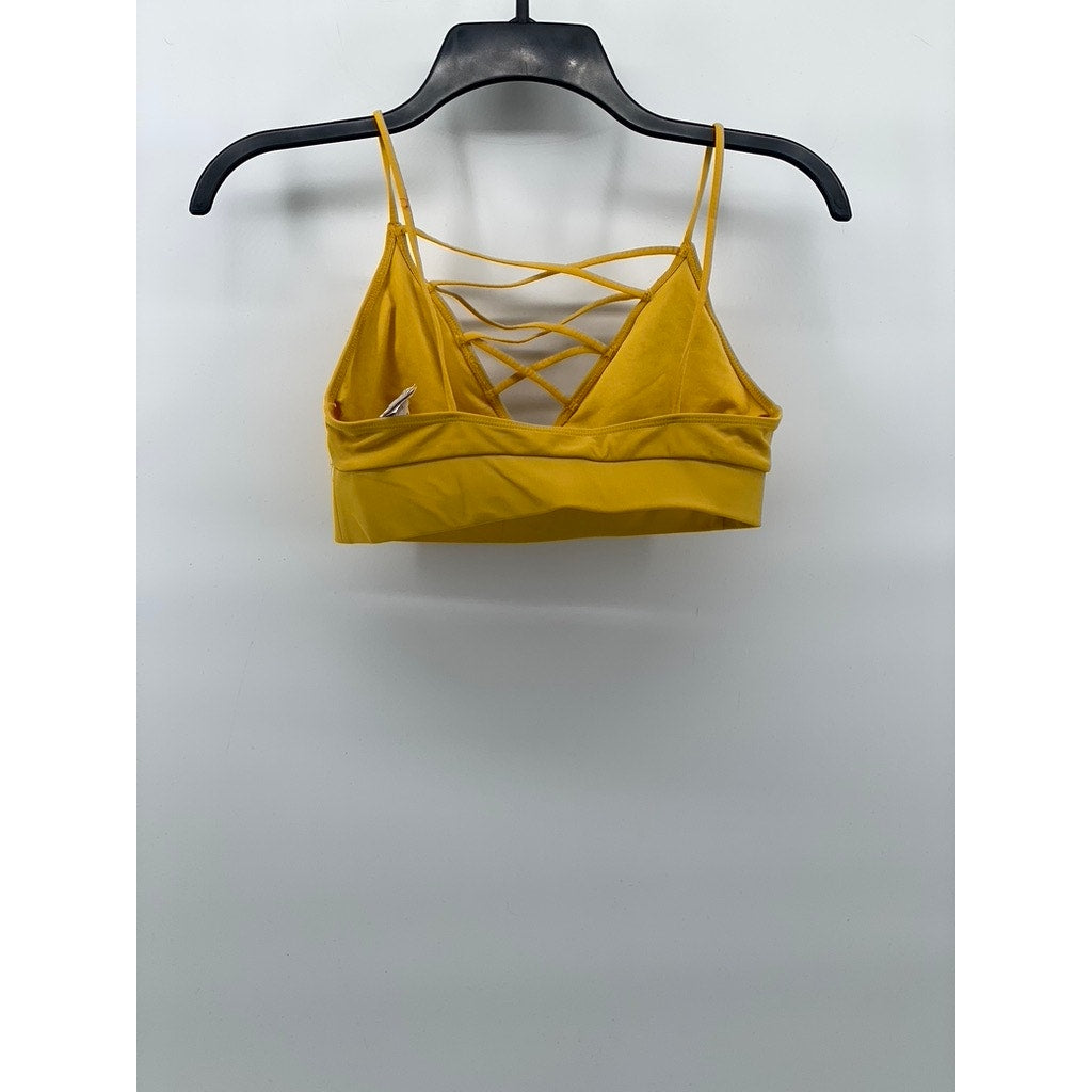 FOREVER 21 Women's Mustard Yellow Strappy V-Neck Spaghetti Strap Bikini Top SZ S