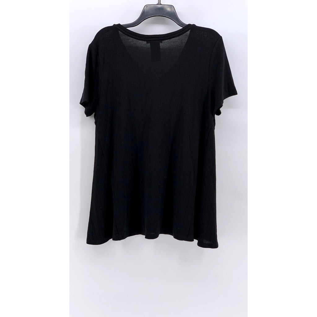 CHELSEA & THEODORE Women's Black Solid Crewneck Short Sleeve Top SZ L