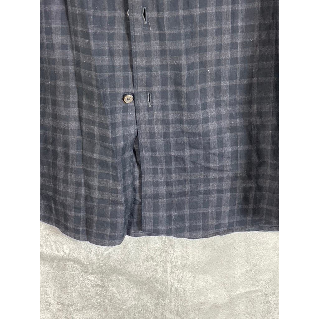 ERMENEGILDO ZEGNA Men's Dark Gray Plaid Classic-Fit Long Sleeve Shirt SZ XL