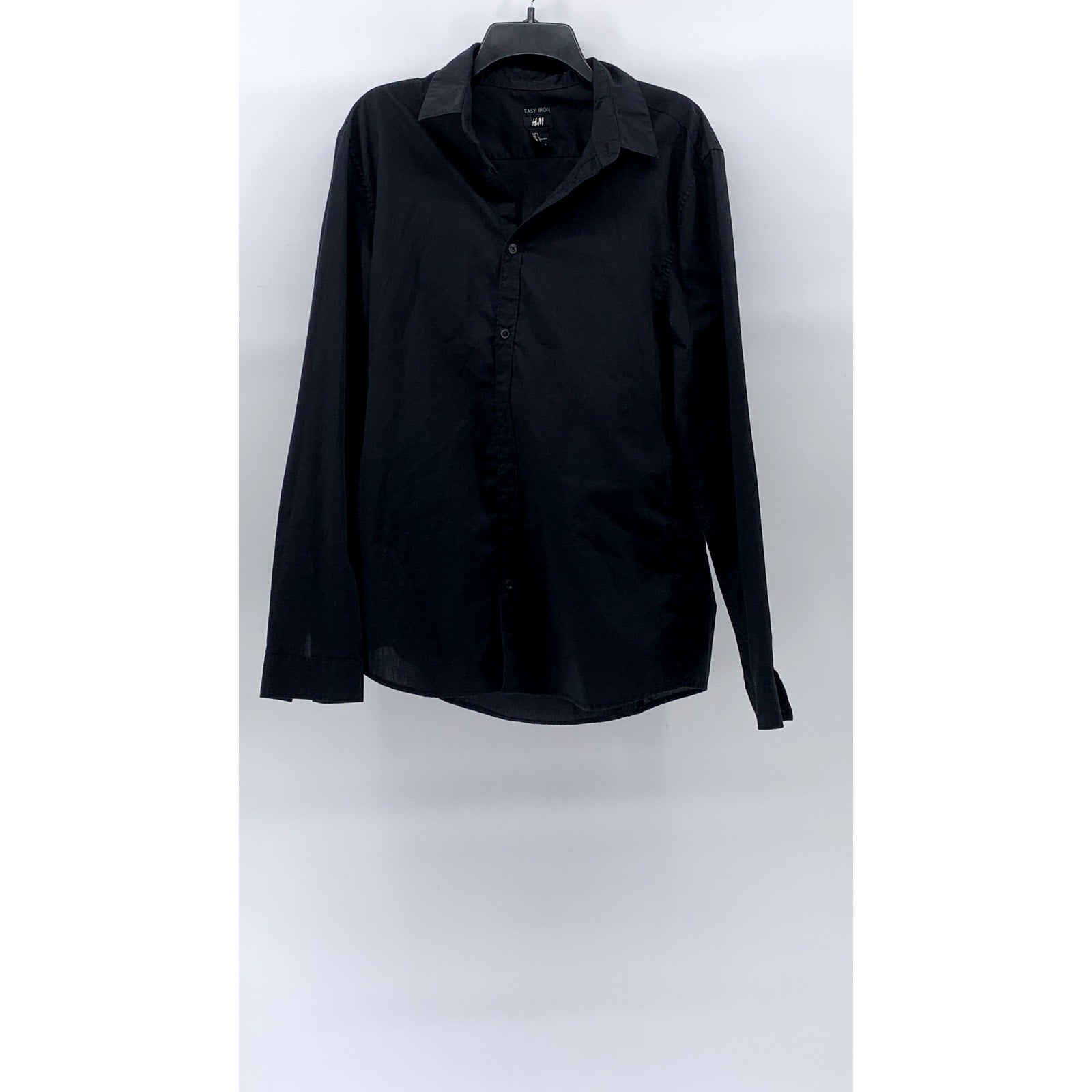 H&M Men's Black Solid Easy Iron Button-Up Long Sleeve Regular-Fit Shirt SZ L