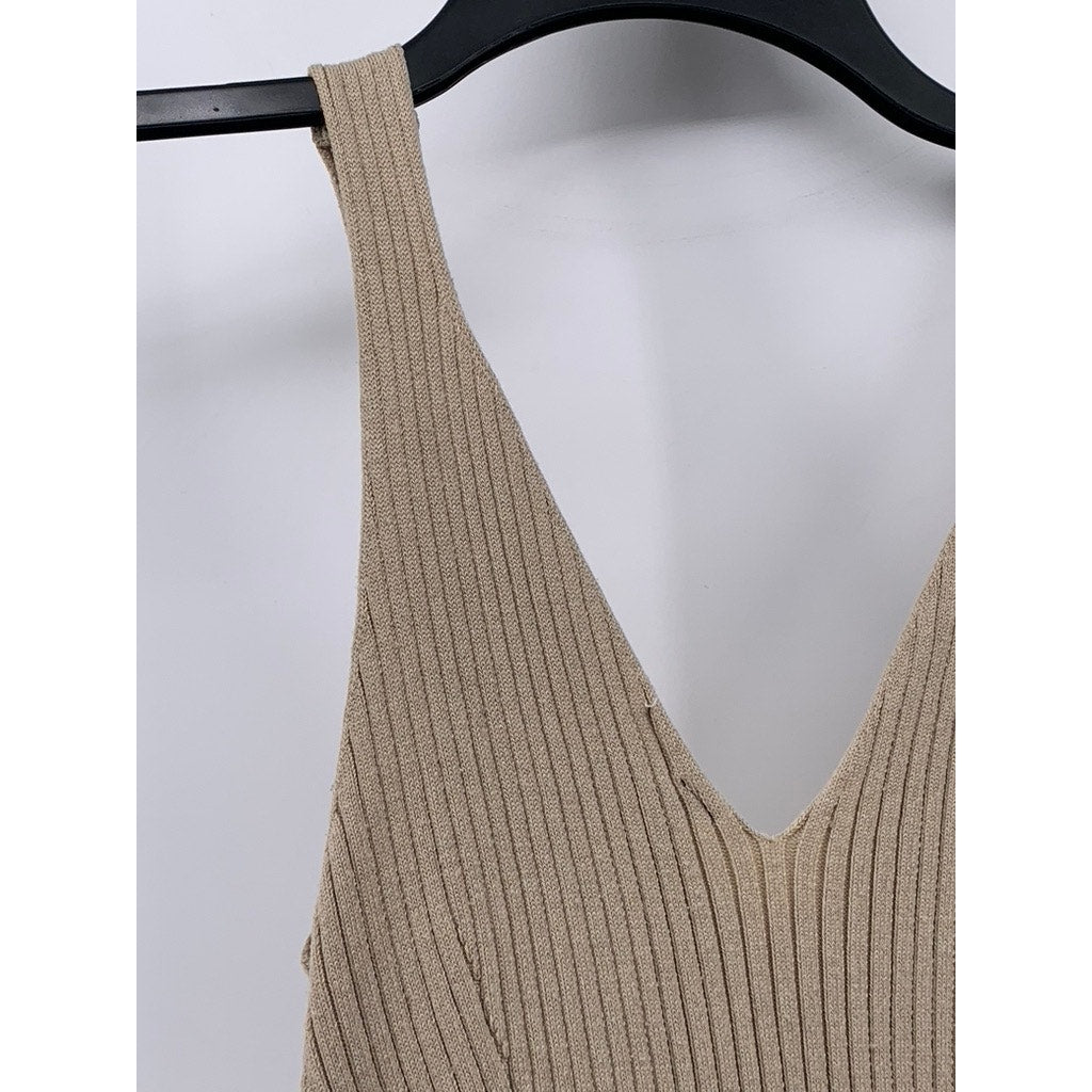 UNBRANDED Women's Rib Knit V-Neck Sleeveless Midi Bodycon Sweater Dress SZ S