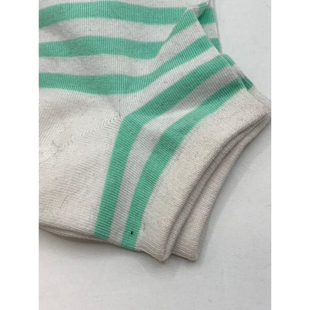 MEMOI Women's Cabbage Green-White Classic Striped Low Cut Socks SZ OS