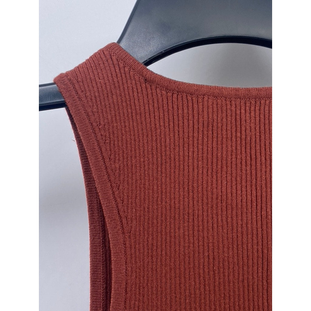 MADEWEEL Women's Brown Crewneck Rib The Signature Knit Cutaway Sweater Tank SZ S