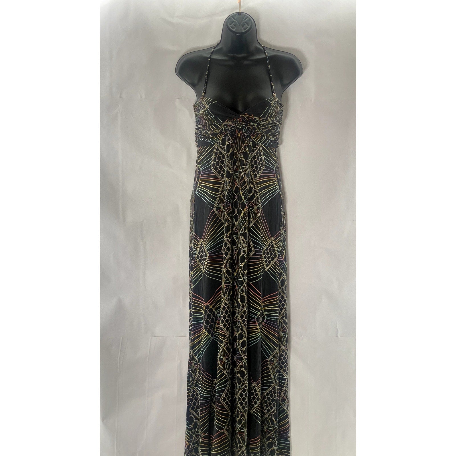 MARA HOFFMAN Women's Black/Multi Printed Halter Backless Maxi Dress SZ S