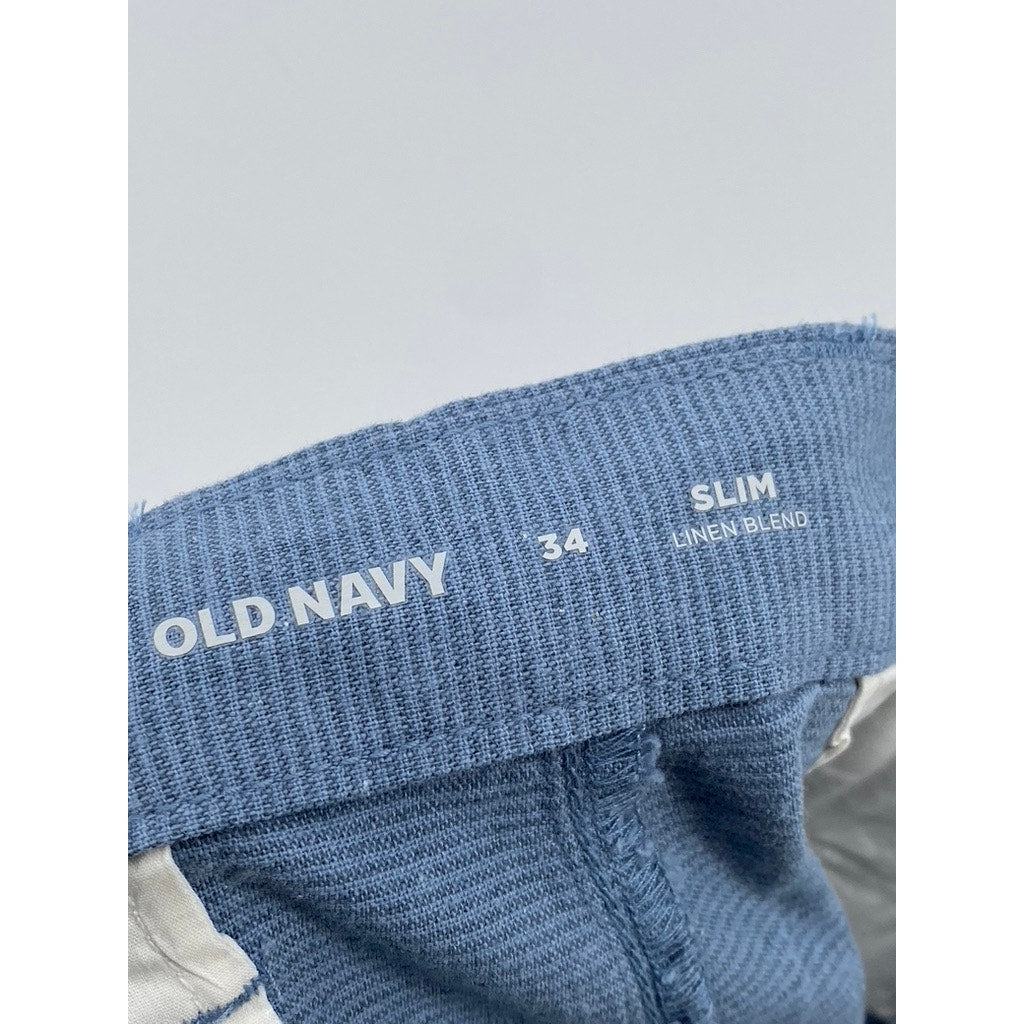 OLD NAVY Men's Blue Harvest Red 8" Rotation Linen-Blend Slim Chino Shorts SZ 34