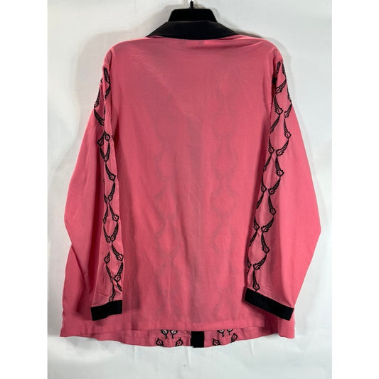 ULLA POPKEN Women's Plus Size Pink/Black Chain Print Relaxed Fit Top SZ 16/18