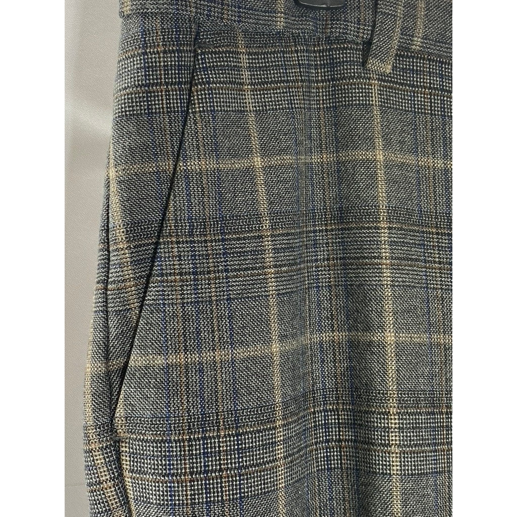 RIVER ISLAND Men's Gray-Blue Plaid Flat Front Short Dress Pant SZ 30S