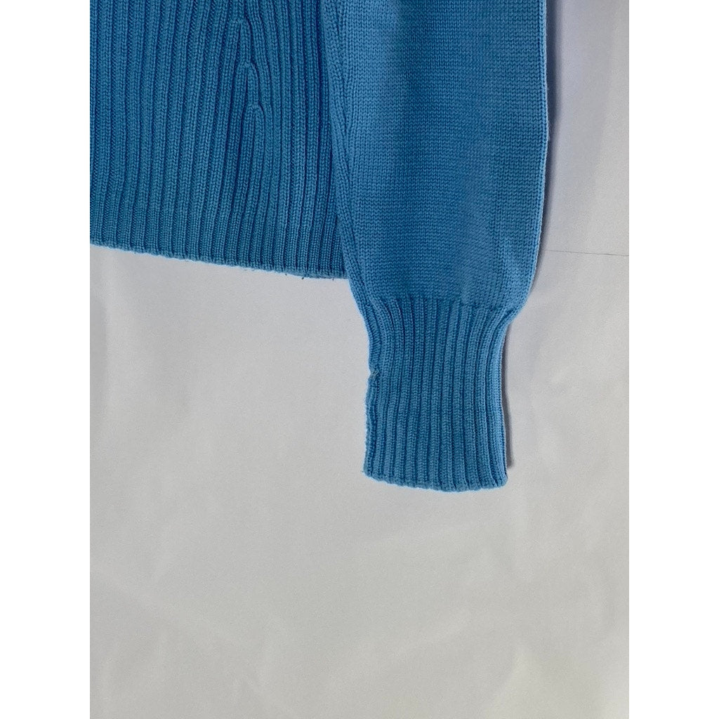 DELLE CELLE Women's Vintage Blue Virgin Wool Knit Turtleneck Sweater SZ 46