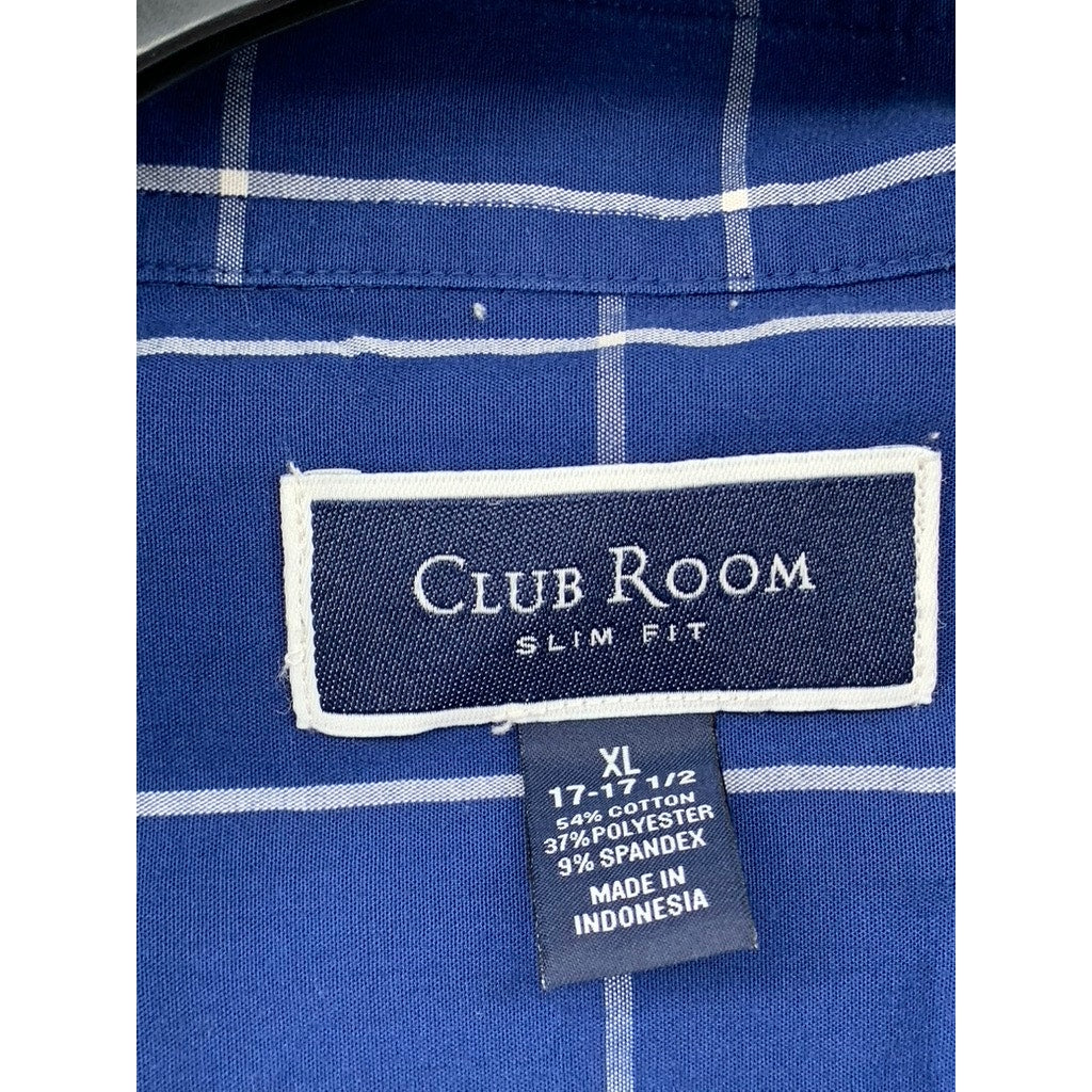 CLUB ROOM Men's Dark Blue Windowpane Slim-Fit Button-Up Long Sleeve Shirt SZ XL