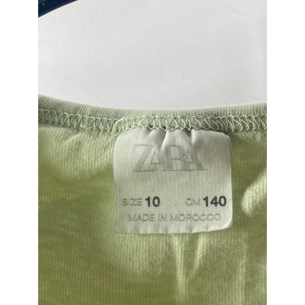 ZARA Girls' Lime Green Crewneck Short Sleeve Chest-Pocket Crop Top SZ 10