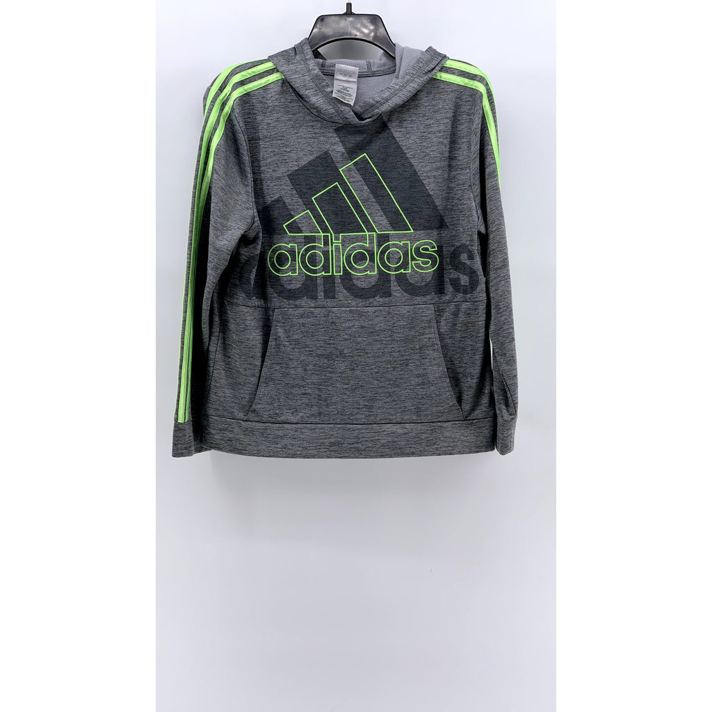 ADIDAS Kids' Gray-Green Heather Logo Hoodie SZ L(14-16)