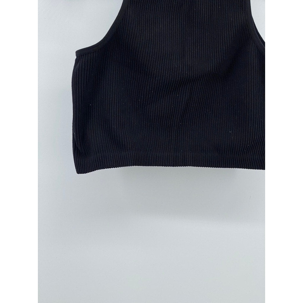 MADRAG Women's Black Crewneck Ribbed Cropped Tank Top SZ S