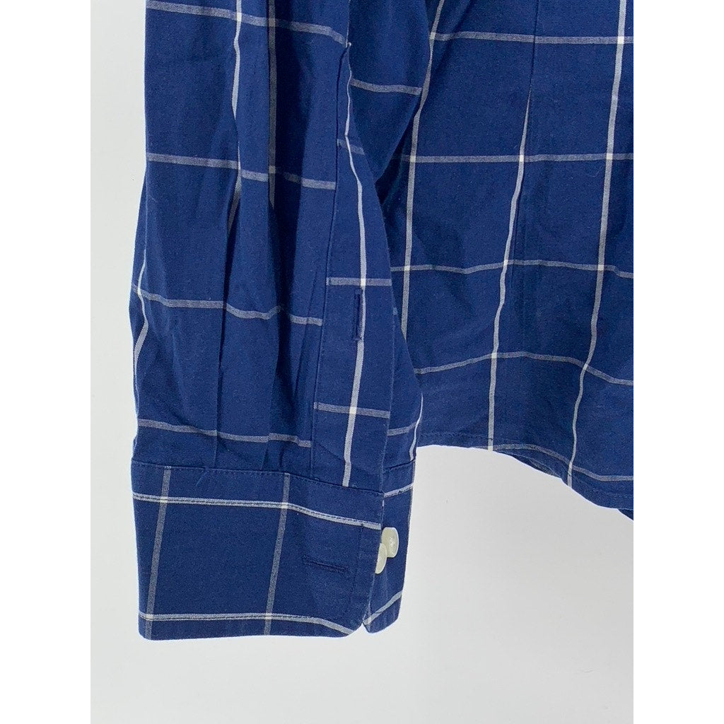 CLUB ROOM Men's Dark Blue Windowpane Slim-Fit Button-Up Long Sleeve Shirt SZ XL