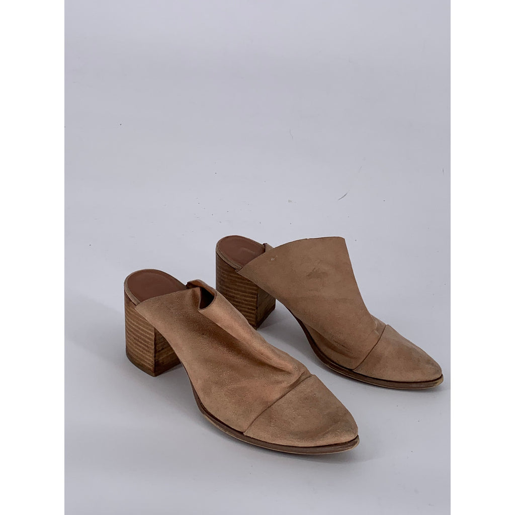 REPORT Women's Tan Suede Tisha Pointed-Toe Block Stacked-Heel Mules SZ 8.5