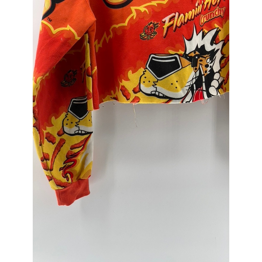 FOREVER 21 X CHEETOS Women's Orange-Red Graphic Long Sleeve Cropped Hoodie SZ L