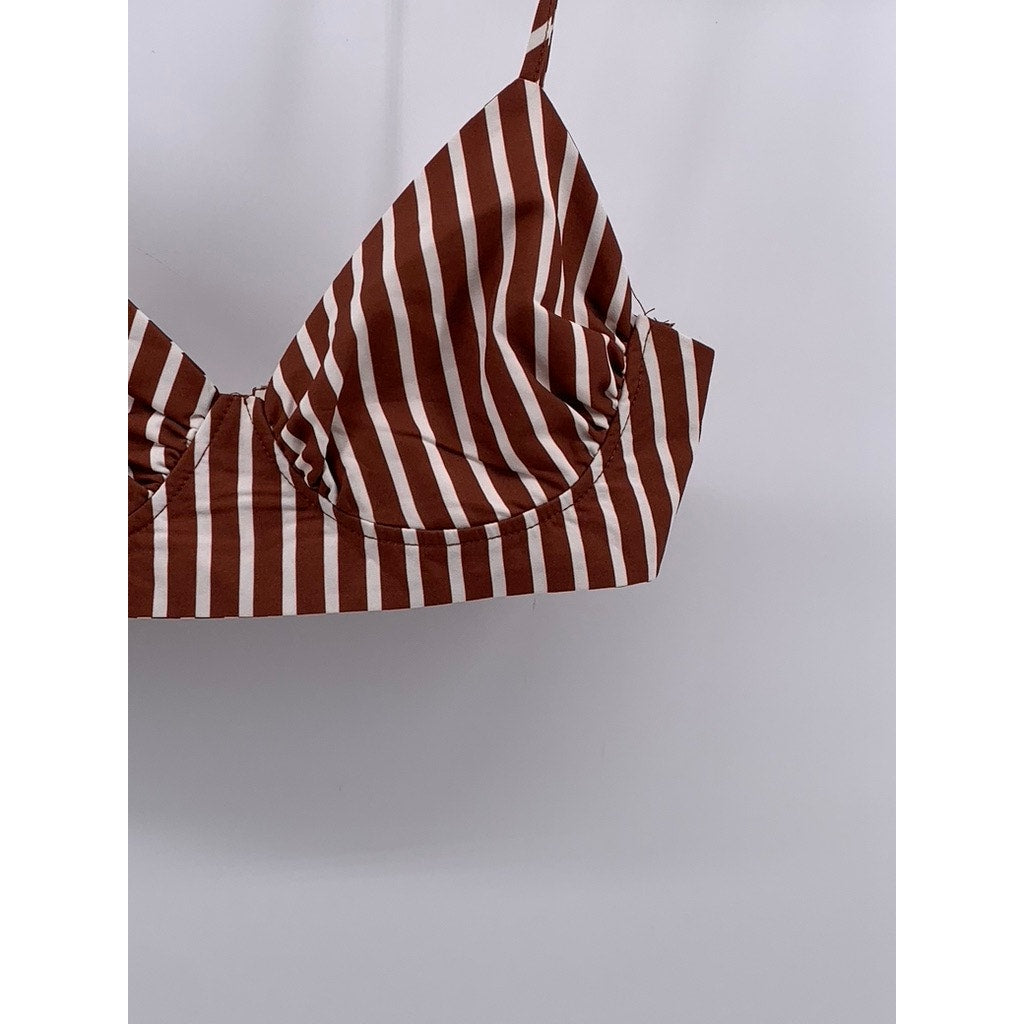 UNBRANDED Women's Brown-White Striped Bralette SZ S