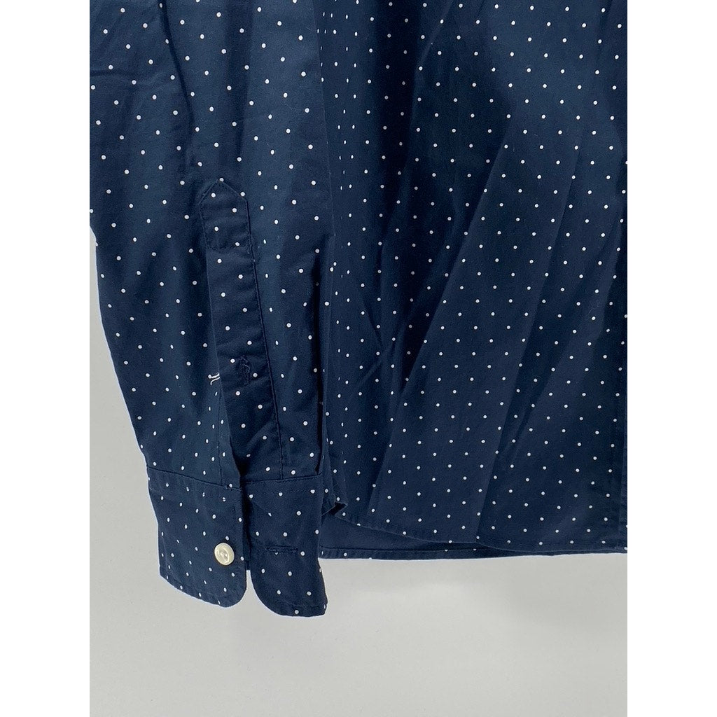 J.CREW Men's Navy Blue-White Micro Dot Stretch Slim-Fit Button-Up Shirt SZ L