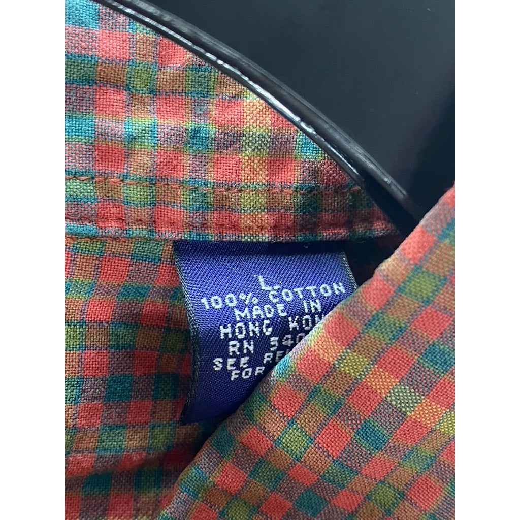 GAP Men’s 90’s Vintage Brown Check Regular-Fit Button-Up Long Sleeve Shirt SZ L