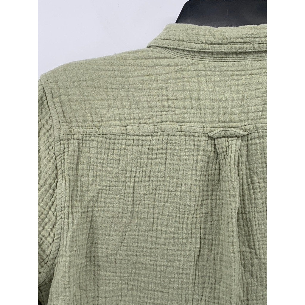 J.CREW Women's Sage Green Double Gauze Textured Button-Up Long Sleeve Top SZ S
