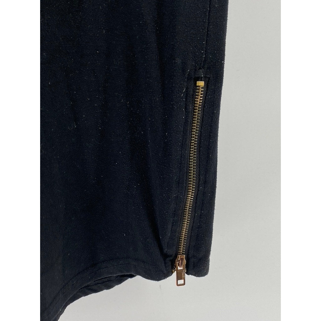 BLEECKER & MERCER Men's Black Crewneck Long Scoop Bottom Zipper-Hem T-Shirt SZ L