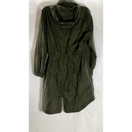 OLD NAVY ACTIVE Women's Army Green Cinched Waist Hooded Zip-Up Rain Jacket SZ S