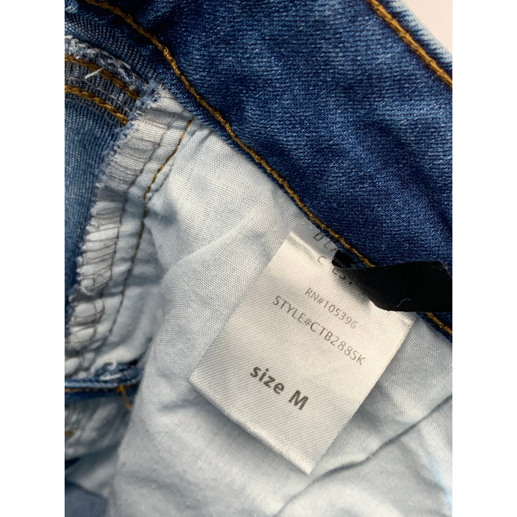 BLACK LABEL C'EST TOI Women's Blue Denim Frayed Lace-Up Straight Mini Skirt SZ M