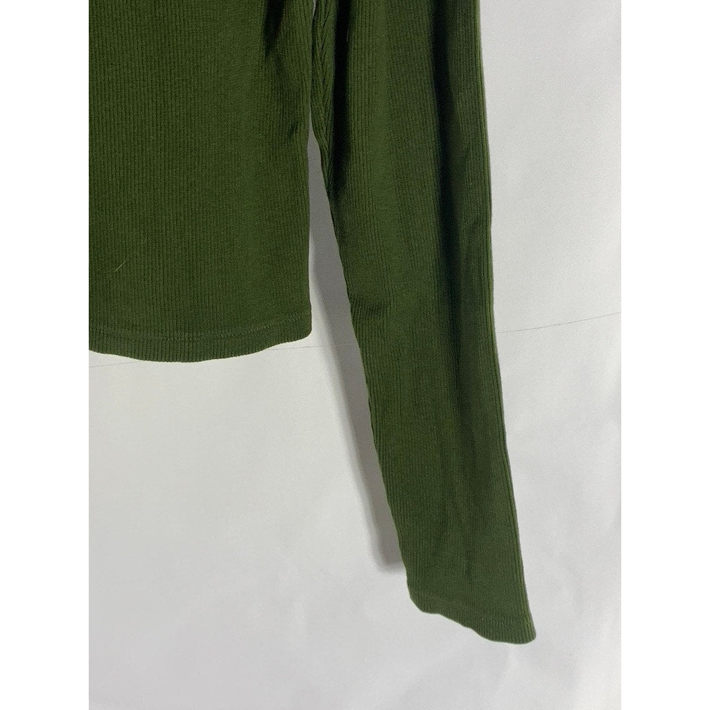 UNIVERSAL THREADS Women's Dark Green Ribbed Crewneck Long Sleeve Top SZ L