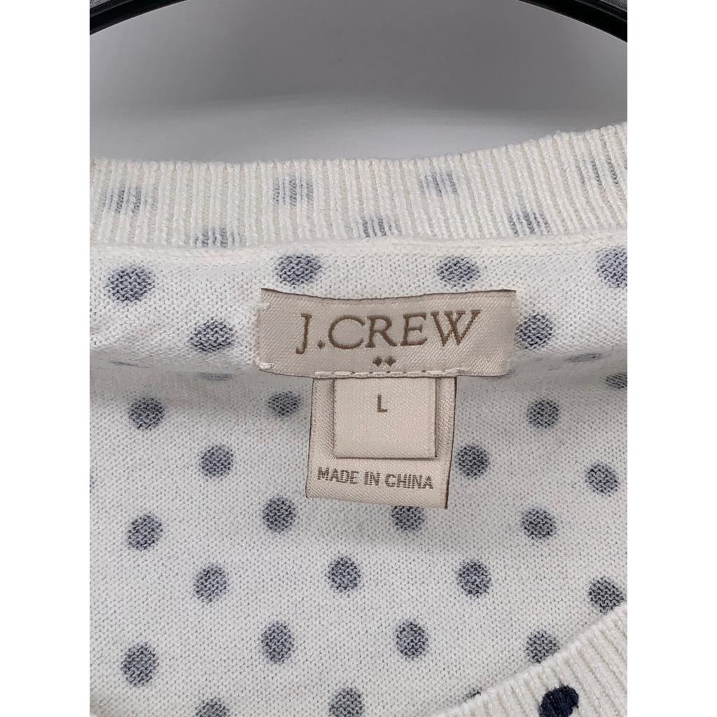 J.CREW Women’s White-Navy Polka Dot Crewneck Caryn Shell Sleeveless Top SZ L