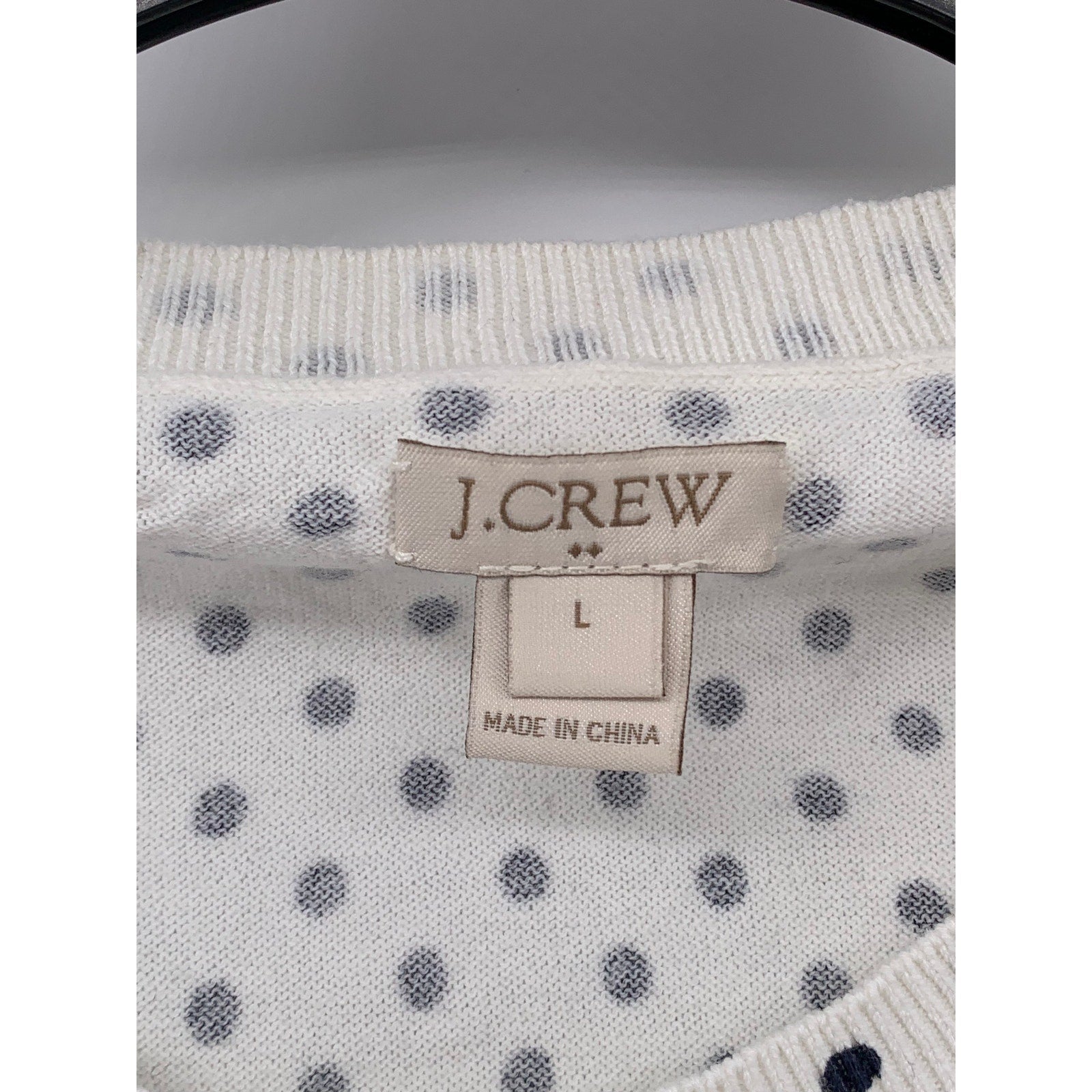 J.CREW Women’s White-Navy Polka Dot Crewneck Caryn Shell Sleeveless Top SZ L