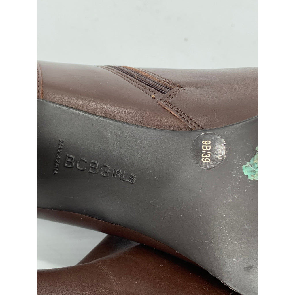 BCBGIRLS Women's Brown Leather Round-Toe Stiletto Ankle Boots SZ 9B