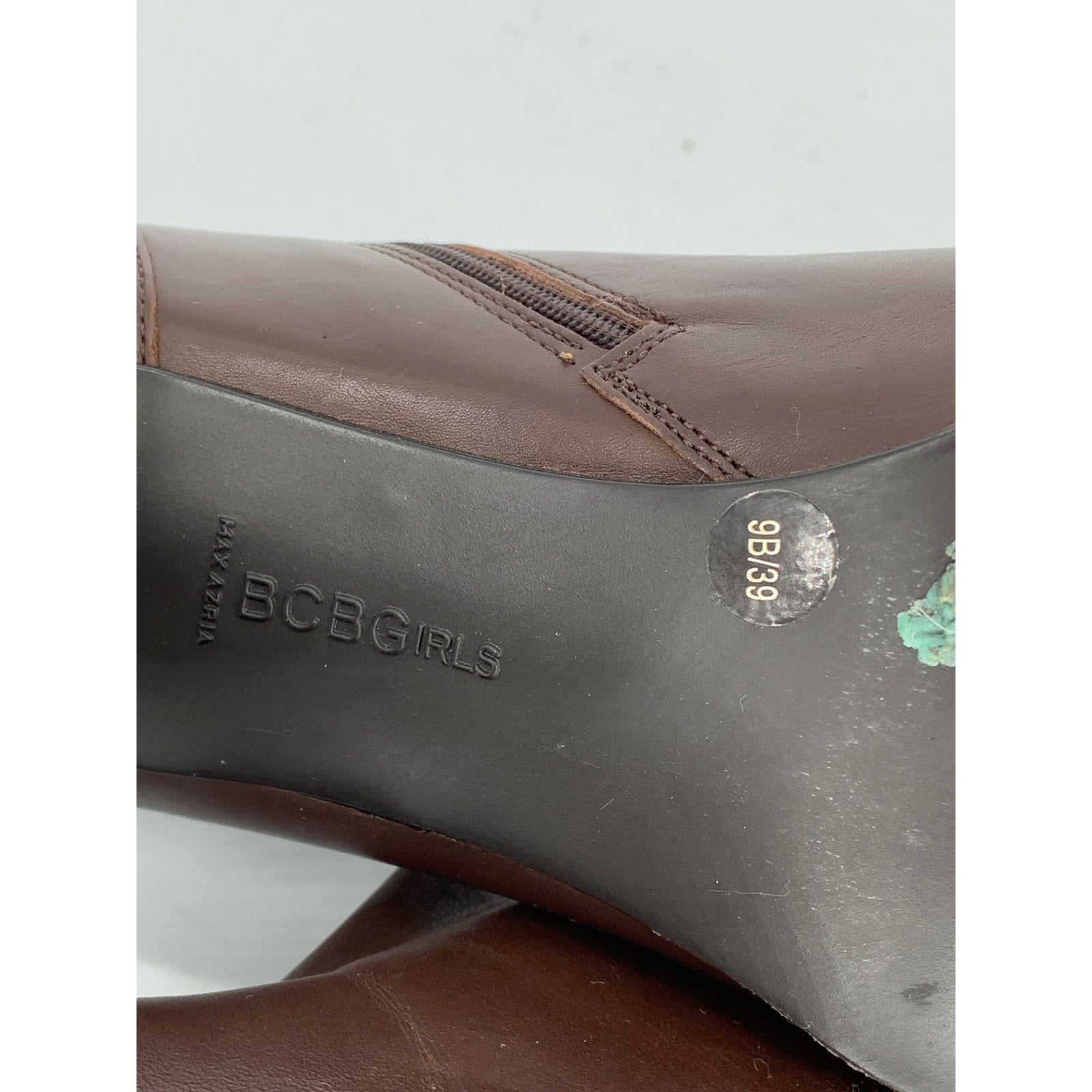 BCBGIRLS Women's Brown Leather Round-Toe Stiletto Ankle Boots SZ 9B