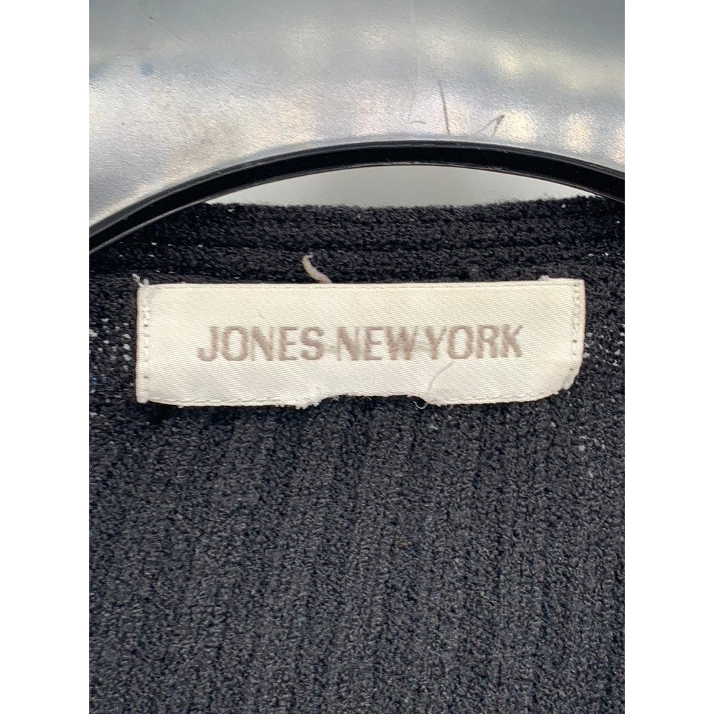 JONES NEW YORK Women's Black Rib Knit Button-Up Cardigan SZ M