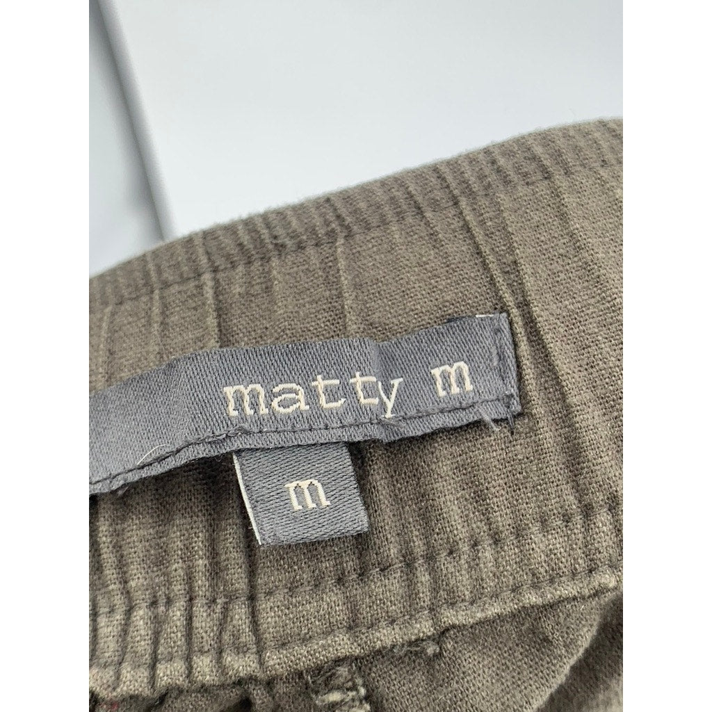 MATTY M Women's Olive Green Linen-Blend High-Waist Casual Shorts SZ M