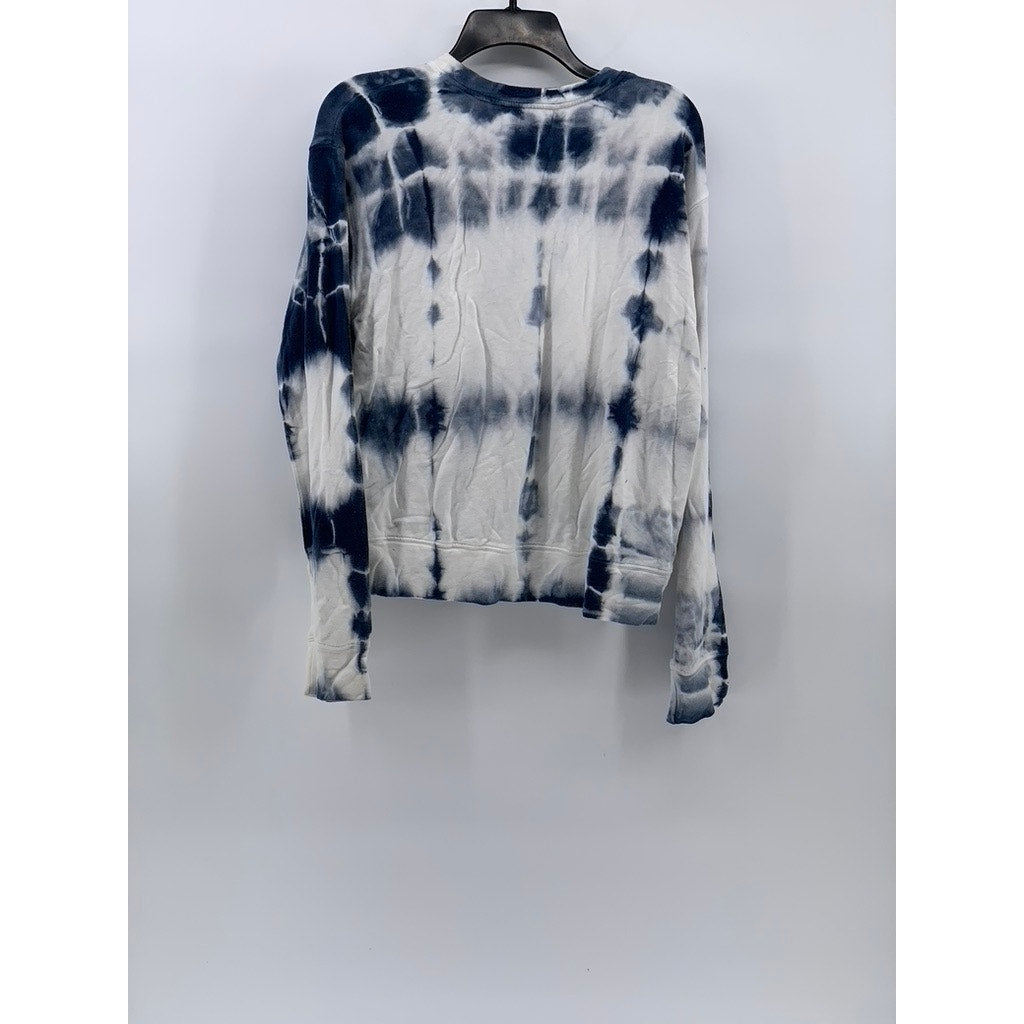 SUNDRY Women's Navy-White Tie-Dye Crewneck Casual Long Sleeve Top SZ 3