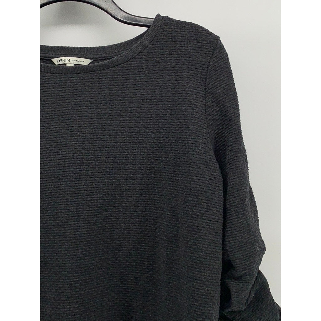 DENIM TOM TAILOR Women's Black Textured Crewneck Top SZ L