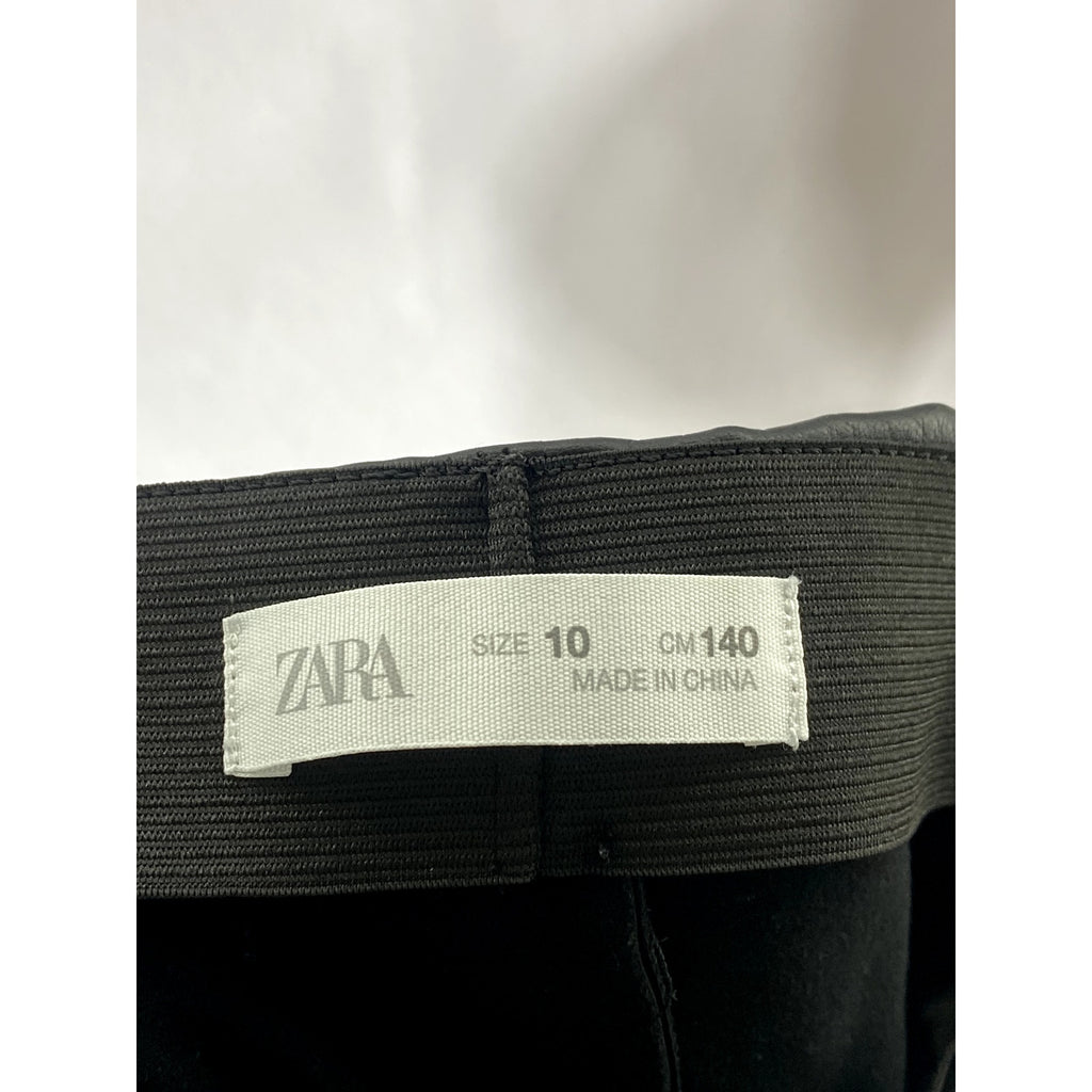 ZARA Women's Black Solid Faux-Leather High-Rise Zipper-Ankle Leggings SZ 10
