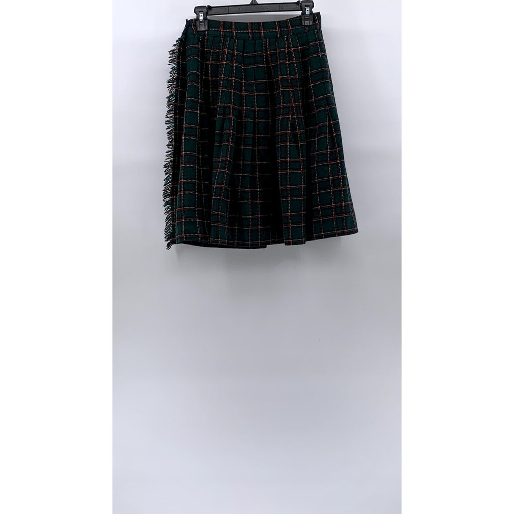 NORTON MCNAUGHTON Women's Vintage Dark Green-Red Plaid Pleated Wrap Skirt SZ 6